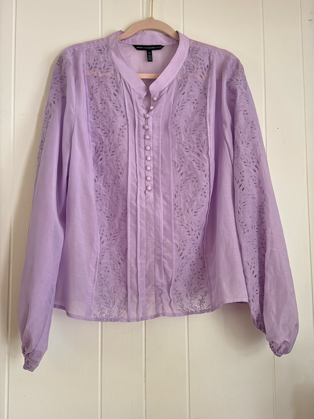 Lavender Embroidered Cotton Silk Blouse